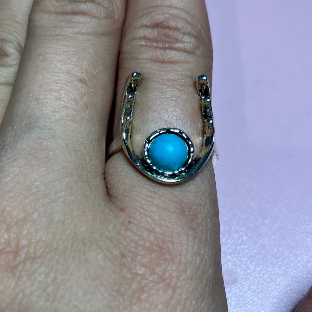 Turquoise Silver Horseshoe Ring